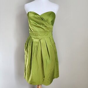Teeze Me Strapless Dress Womens 9 Green Pleated Sweetheart Gown Satin Party Grad